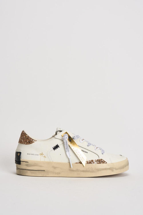 Sneakers donna SK8 bianche e glitter oro
