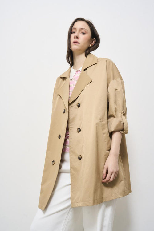 Beige midi trench coat for women