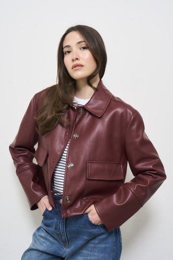 Women's burgundy eco leather jacket - 5