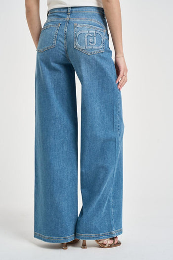 Jeans donna gamba larga in denim - 3