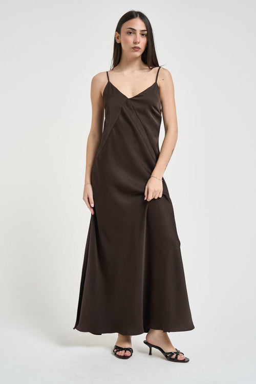Abito donna lungo satinato marrone