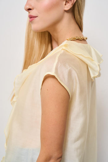 Top donna con rouches gialla pastello - 4