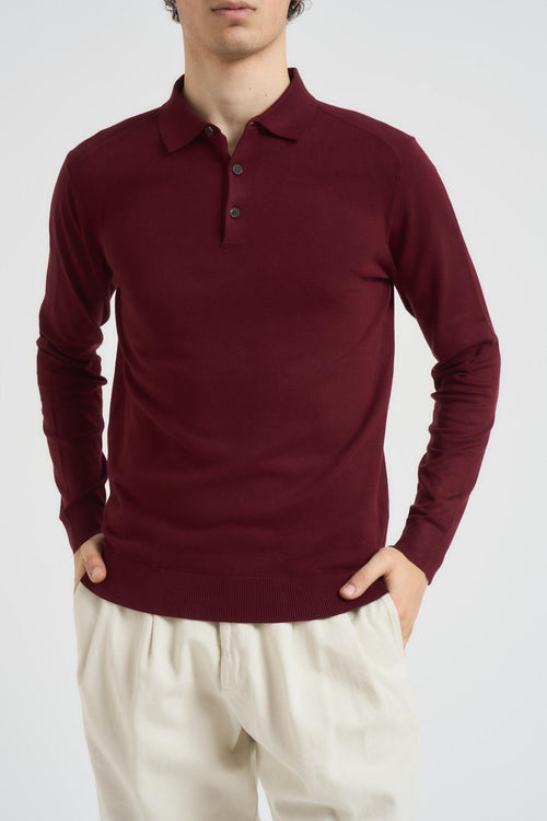 Maglia uomo con collo a polo bordeaux - 2