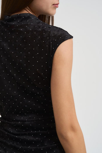 Abito donna midi nero con strass - 5