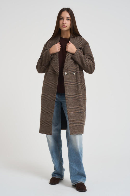 Cappotto donna a quadri marrone