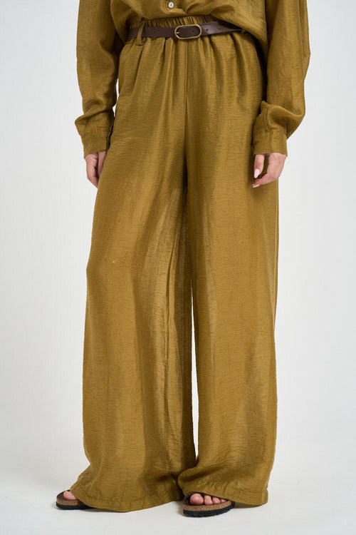Pantalone donna satinato verde oliva