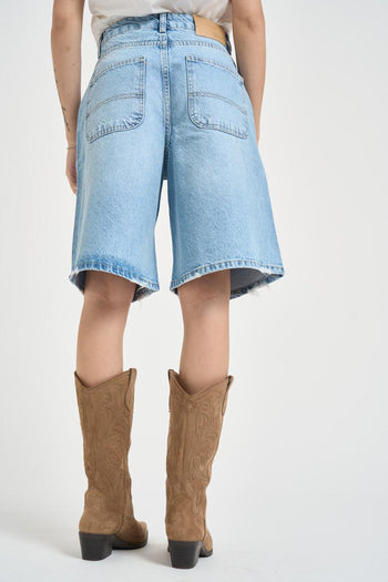 Bermuda donna in denim azzurro chiaro - 4