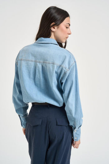 Camicia donna in denim chiaro cropped - 3