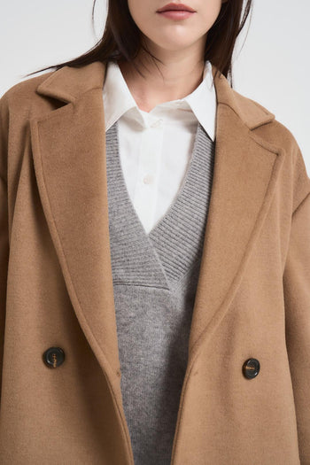 Cappotto donna misto lana cammello - 4