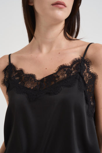 Top donna satin intarsi in pizzo nero - 3