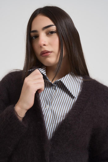 Cardigan donna corto cioccolato - 3