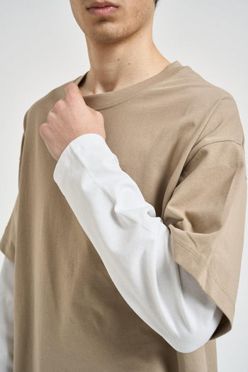 T-shirt uomo struttura a doppio strato bianca e beige - 3
