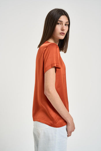 Blusa donna satinata arancione - 5