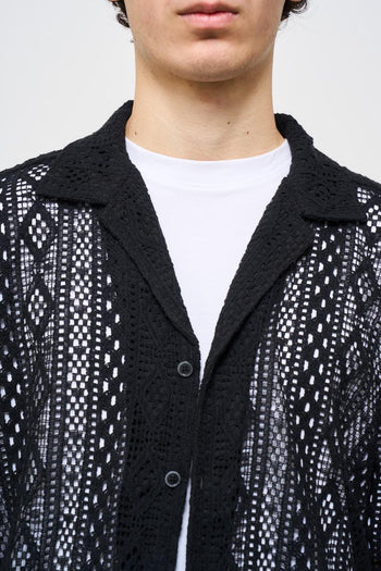 Camicia uomo traforata nera - 7
