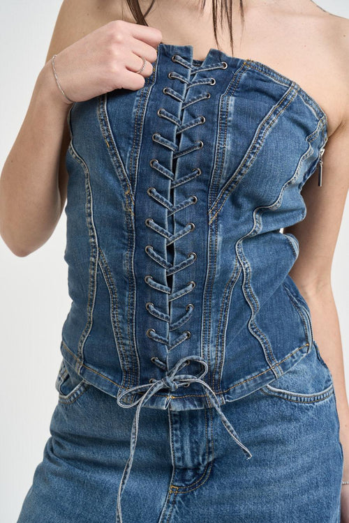 Top donna bustier in denim medio - 2