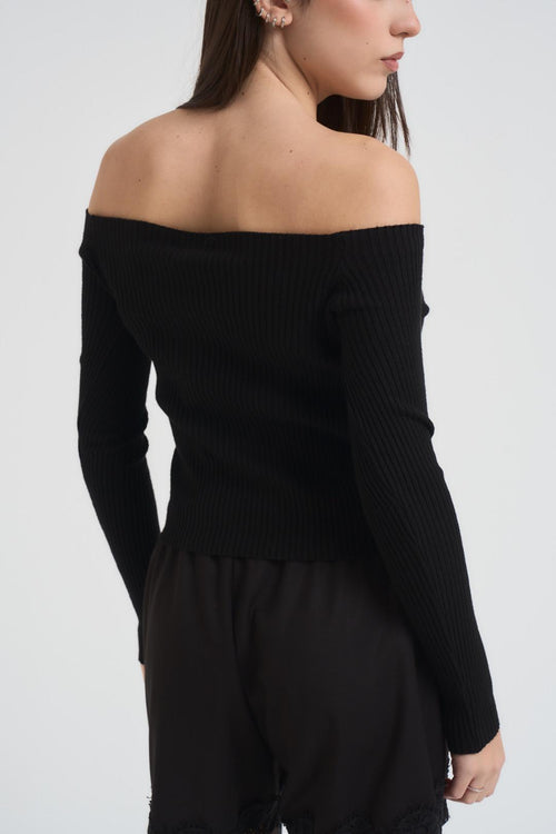 Maglia donna scollo a barca nera - 2