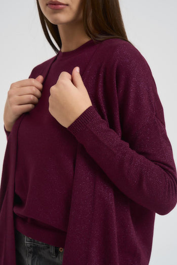 Cardigan donna bordeaux in lurex<BR/> - 4