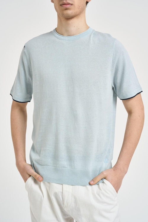 T-shirt uomo in maglia celeste chiaro<BR/>