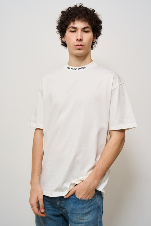 T-shirt uomo bianca dettaglio scritta girocollo - 1