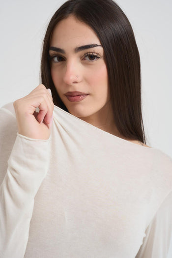 Maglia donna scollo a barchetta panna - 3