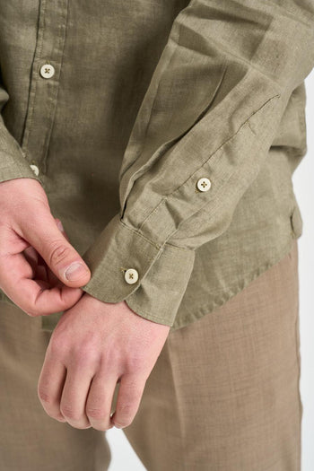 Camicia uomo in lino verde oliva - 4