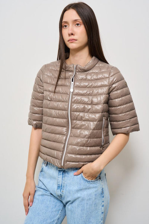 Piumino donna manica corta tortora