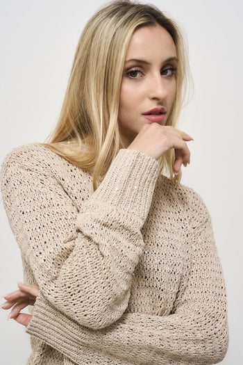 Women's beige crew neck sweater - 3