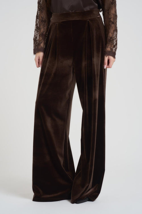 Pantalone donna a palazzo in velluto marrone - 2