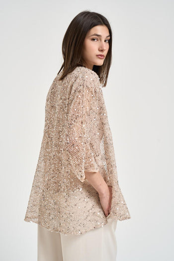 Cardigan donna con paillettes beige - 3
