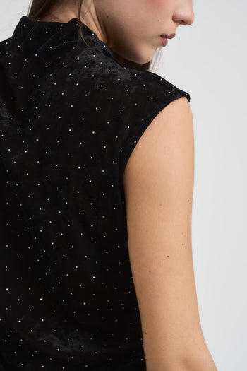 Top donna in velluto nero con strass - 4