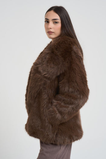 Ecopelliccia donna con frange marrone - 3