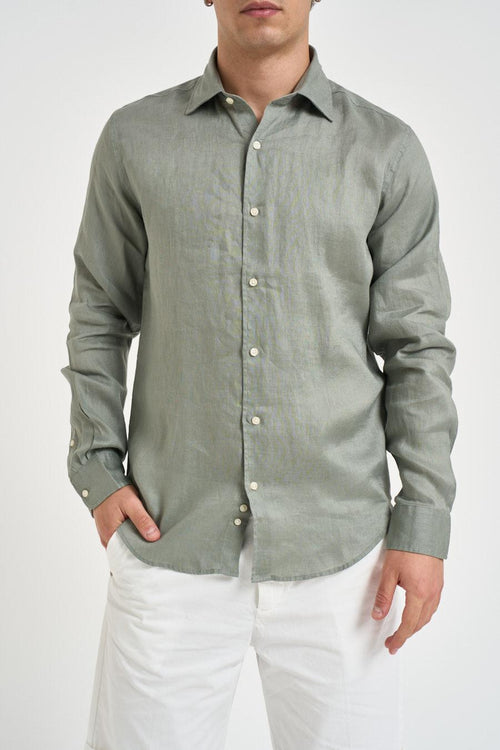 Camicia uomo in lino verde