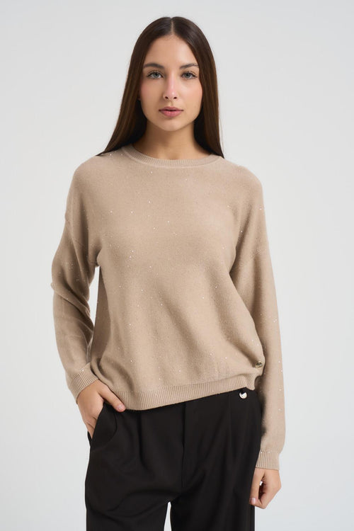 Maglia donna girocollo beige