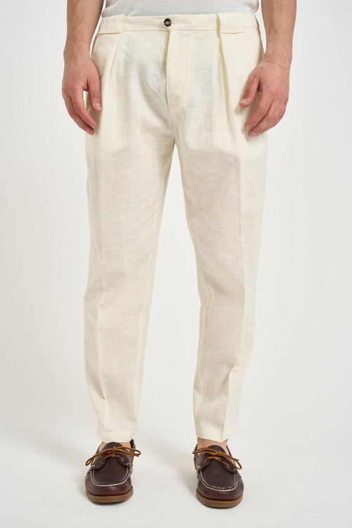 Pantalone uomo in lino con pinces panna