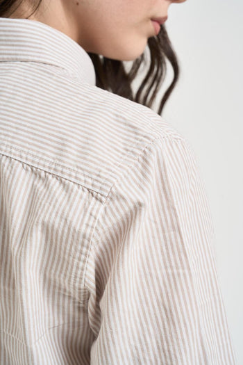 Camicia donna a righe beige e bianche - 4