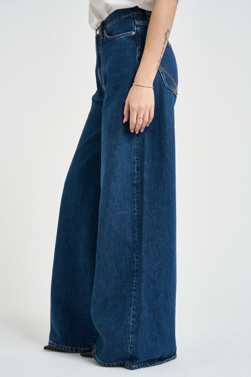 Jeans donna gamba larga in denim blu - 2