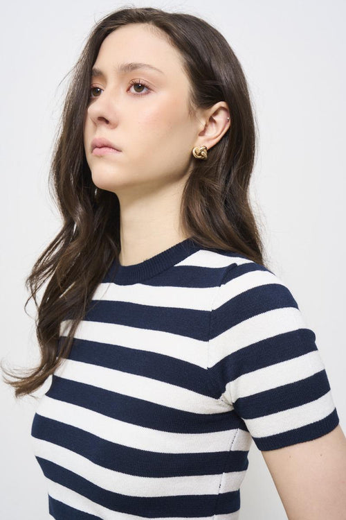T-shirt donna a righe bianca e blu - 2