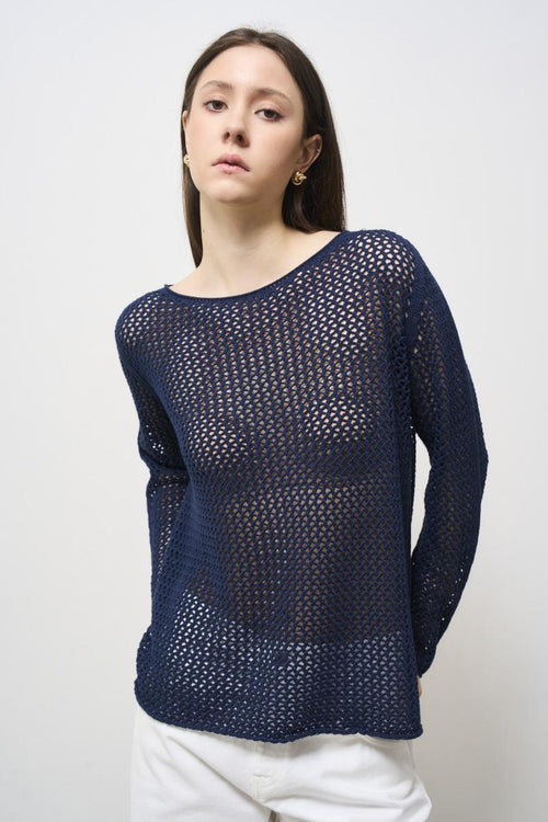 Women's blue perforated sweater