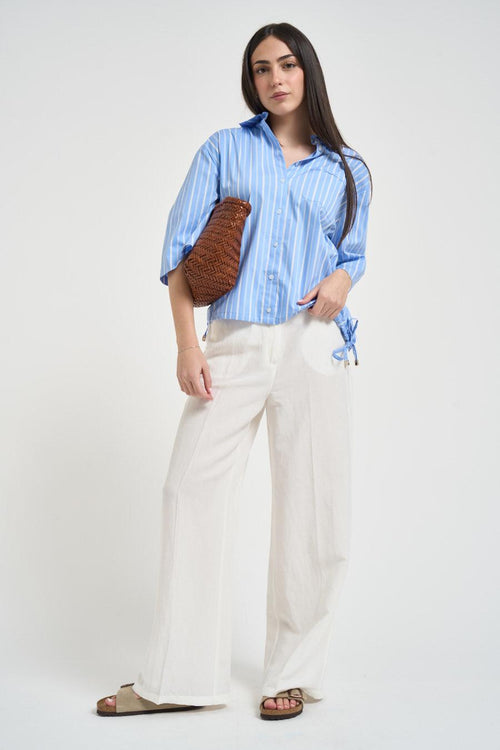 Camicia donna manica a tre quarti celeste - 1