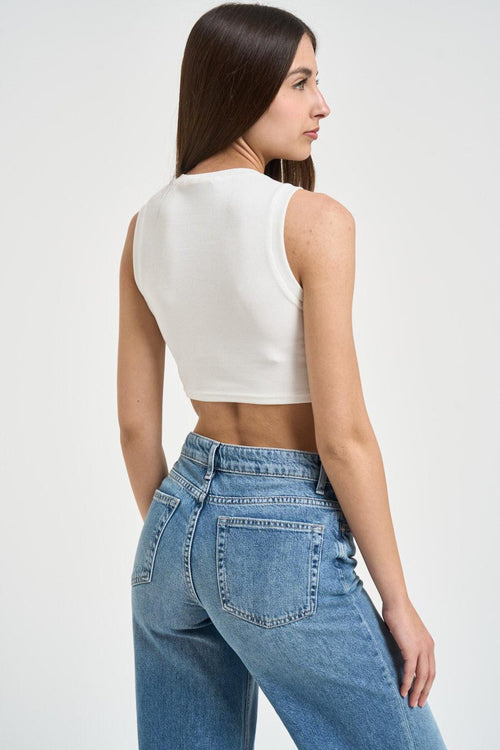 Top donna a costine bianco - 2