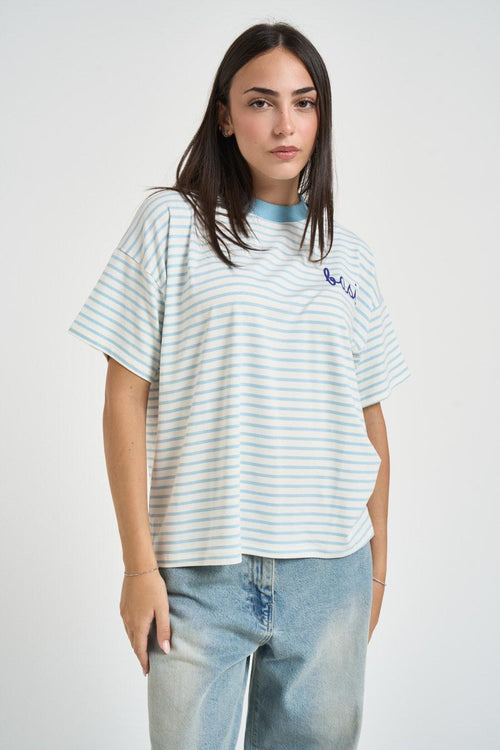 T-shirt donna a righe bianche e azzurre - 1