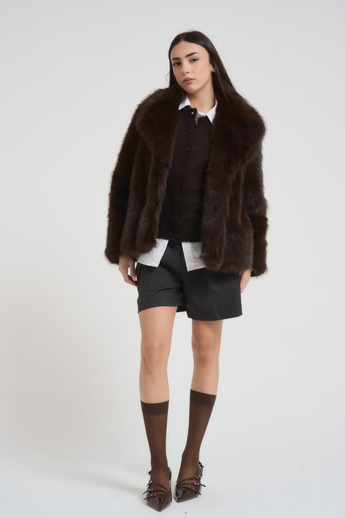 Ecopelliccia donna corta marrone