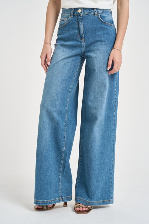 Jeans donna gamba larga in denim