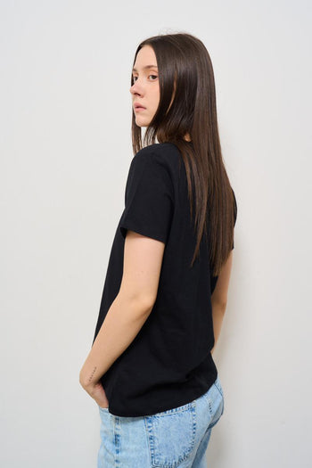 T-shirt donna girocollo nera - 4