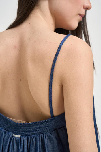 Top donna scollo dritto in denim - 4