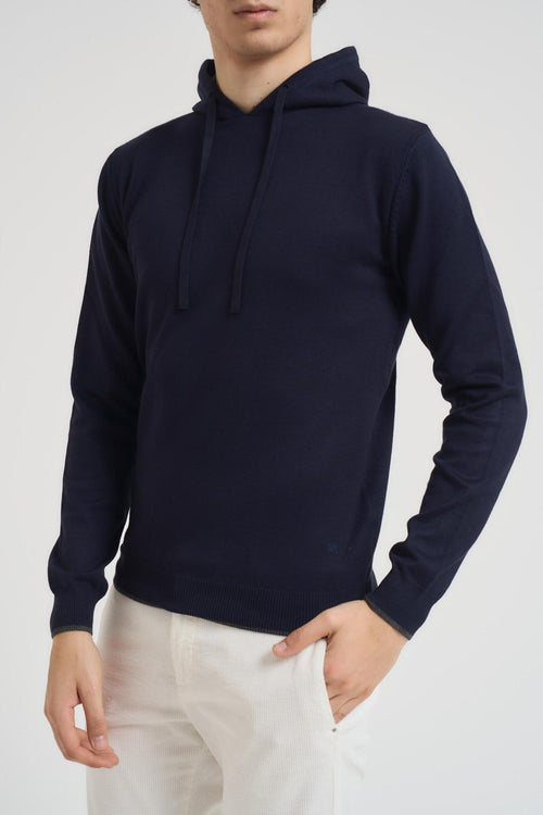 Felpa in maglia con cappuccio blu notte