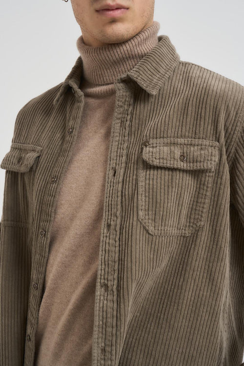 Camicia uomo a costine tortora - 2