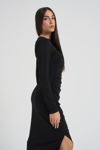 Abito donna midi con spacco nero - 4