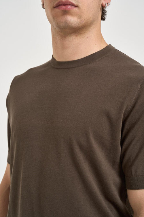 T-shirt uomo in maglia marrone - 2