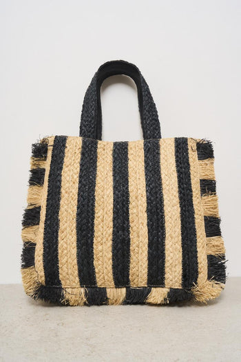 Borsa donna a righe beige e nero - 4